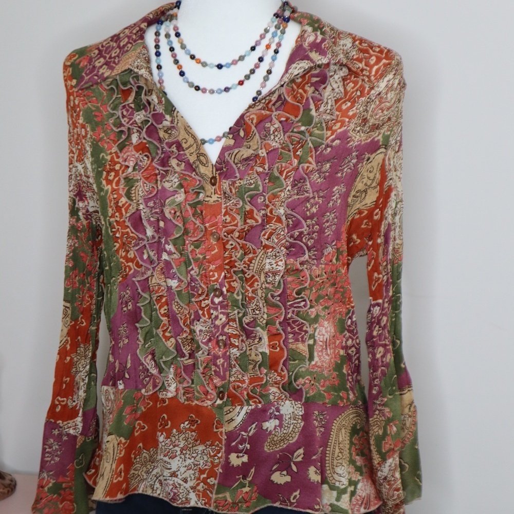 Paisley Allison Taylor Ruffle Bell Sleeved Button Down Top MEDIUM. Vintage. - Picture 4 of 6